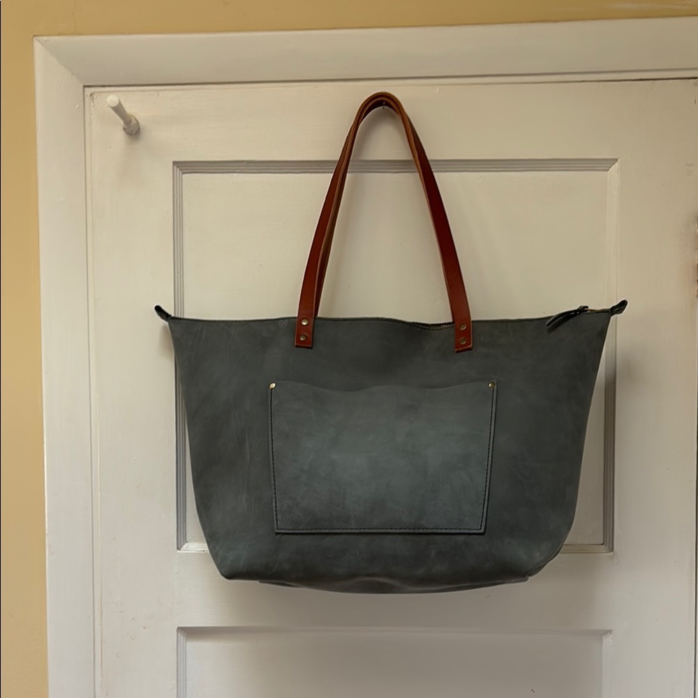 Portland Leather Oversized Zipper Tote Storm
